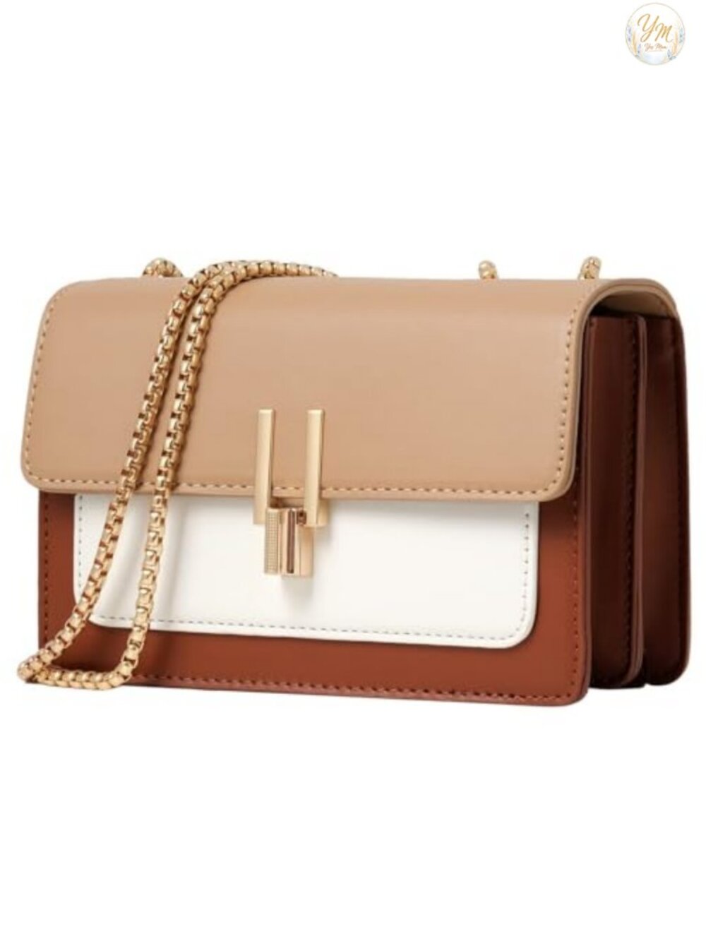 Faux Leather Color-Block Crossbody Bag Turn Lock Shoulder Purse